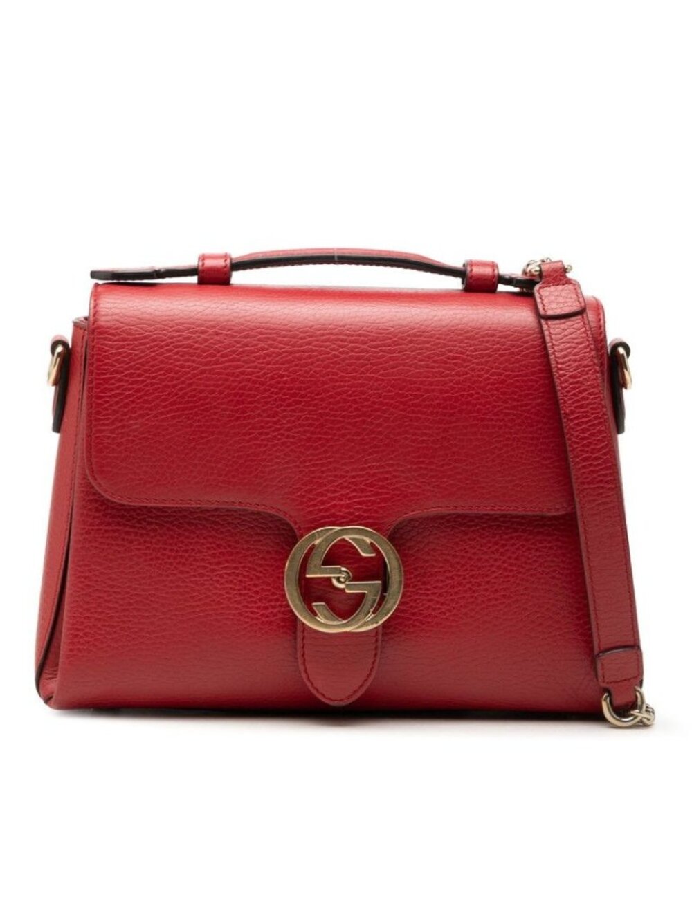 Gucci Interlocking G 2-Way Shoulder Bag Red Leather